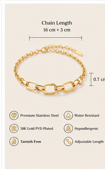 Gold Tone Chain Bracelet with Oval Links - Image 5