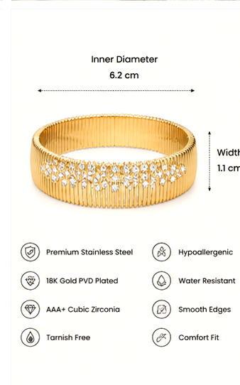Gold Tone Ribbed Wide Bangle - Image 4