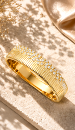 Gold Tone Ribbed Wide Bangle