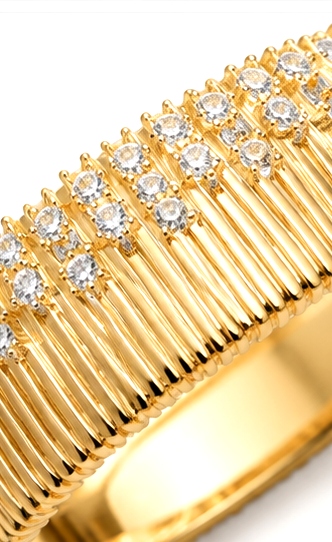 Gold Tone Ribbed Wide Bangle - Image 6