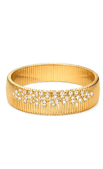 Gold Tone Ribbed Wide Bangle - Image 2