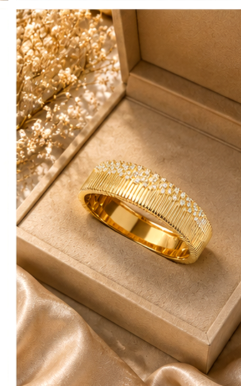 Gold Tone Ribbed Wide Bangle - Image 3