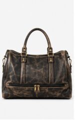 Black Charcoal Distressed Leather Duffel Bag