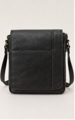 Black Pebbled Leather Crossbody Bag with Front Pocket