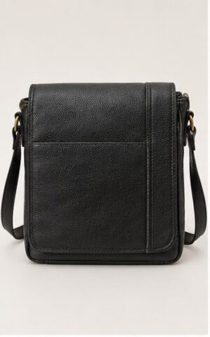 Black Pebbled Leather Crossbody Bag with Front Pocket