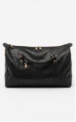 Black Textured Leather Duffel Bag
