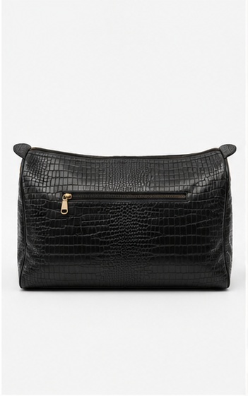 Black Textured Leather Duffel Bag - Image 2