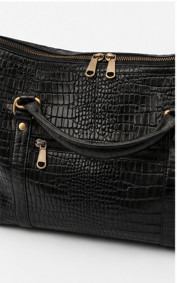 Black Textured Leather Duffel Bag - Image 5
