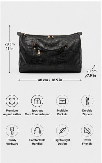 Black Textured Leather Duffel Bag - Image 6