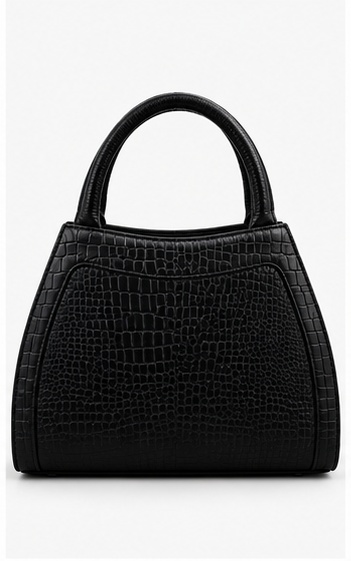 Black Textured Tote with Medallion Detail & Curved Handles - Image 2