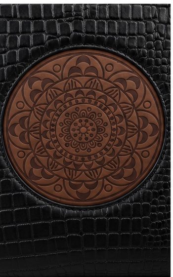 Black Textured Tote with Medallion Detail & Curved Handles - Image 5
