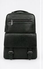 Black Textured Leather Structured Tote / Briefcase