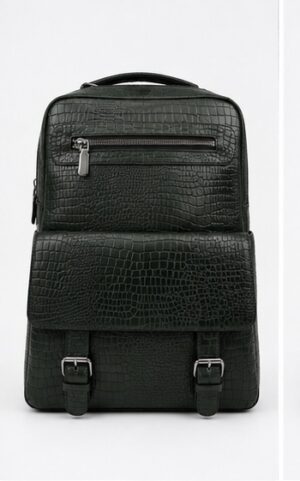 Black Textured Leather Structured Tote / Briefcase