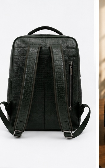 Black Textured Leather Structured Tote / Briefcase - Image 2