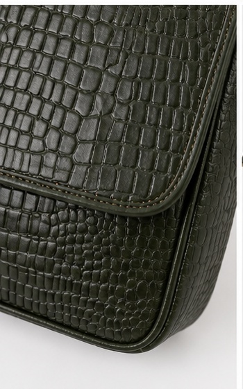 Blue-Grey Croc-Embossed Flap Crossbody Bag - Image 6