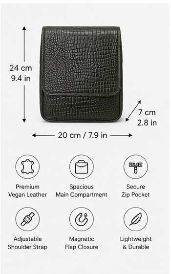 Blue-Grey Croc-Embossed Flap Crossbody Bag - Image 7