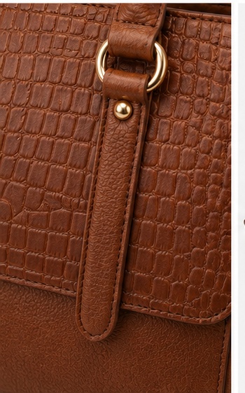 Brown Croc-Embossed Tote with Double Handles & Buckle Straps - Image 4