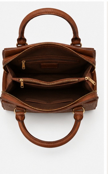 Brown Croc-Embossed Tote with Double Handles & Buckle Straps - Image 5