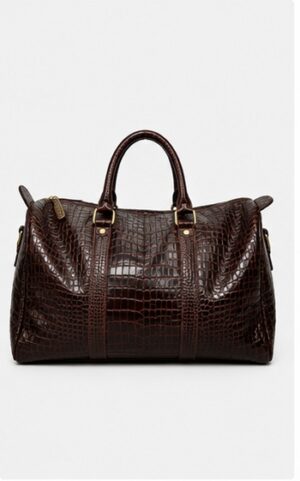 Dark Brown Croc-Embossed Leather Duffel Bag