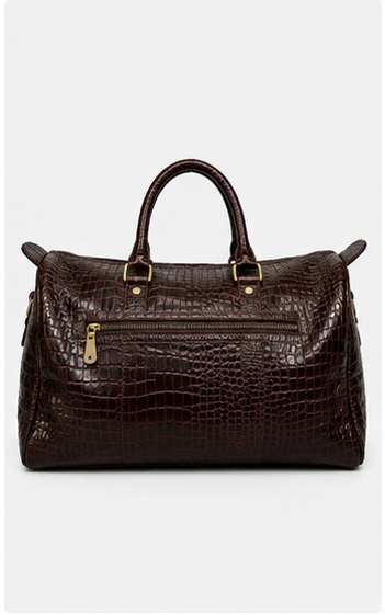 Dark Brown Croc-Embossed Leather Duffel Bag - Image 2
