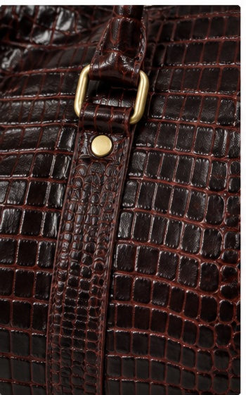 Dark Brown Croc-Embossed Leather Duffel Bag - Image 5