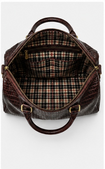 Dark Brown Croc-Embossed Leather Duffel Bag - Image 6