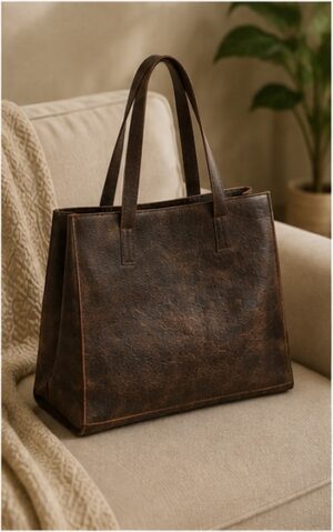 Brown Distressed Leather Flap-Over Messenger Bag