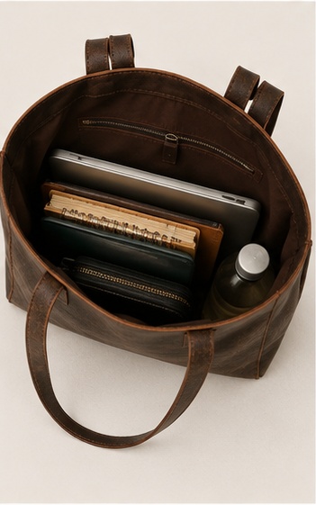 Brown Distressed Leather Flap-Over Messenger Bag - Image 3