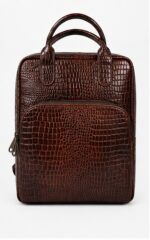 Burgundy Croc-Embossed Leather Backpack