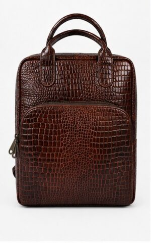 Burgundy Croc-Embossed Leather Backpack