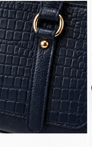 Navy Croc-Embossed Tote with Double Handles & Buckle Straps - Image 4