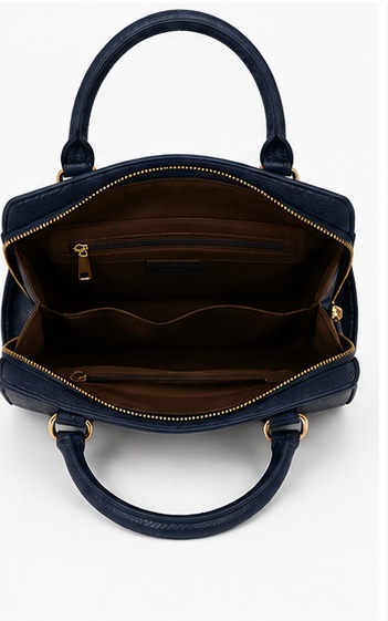 Navy Croc-Embossed Tote with Double Handles & Buckle Straps - Image 5