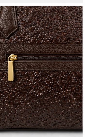 Dark Brown Embossed Leather Tote with Bamboo-Style Handles - Image 5