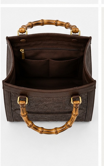Dark Brown Embossed Leather Tote with Bamboo-Style Handles - Image 6