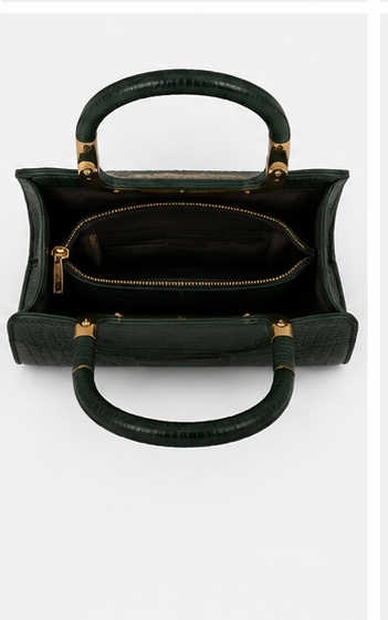 Dark Green Croc-Embossed Tote with Acrylic Ring Handles & Logo Plate - Image 6