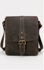 Grey Distressed Leather Crossbody Bag with Buckle Strap