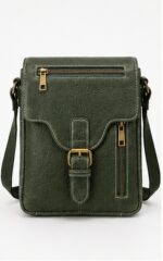 Green Leather Buckle & Zip Crossbody Bag