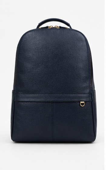 Navy Leather Structured Tote / Briefcase with Snap Closure