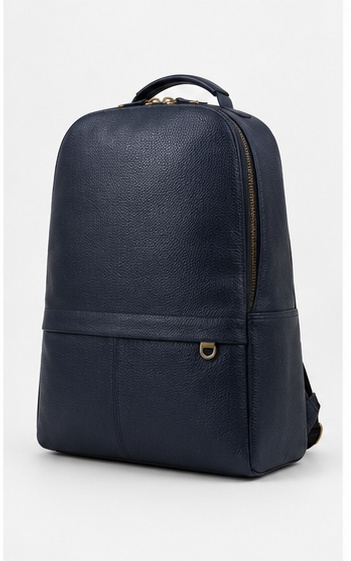 Navy Leather Structured Tote / Briefcase with Snap Closure - Image 3