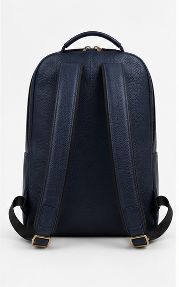 Navy Leather Structured Tote / Briefcase with Snap Closure - Image 2