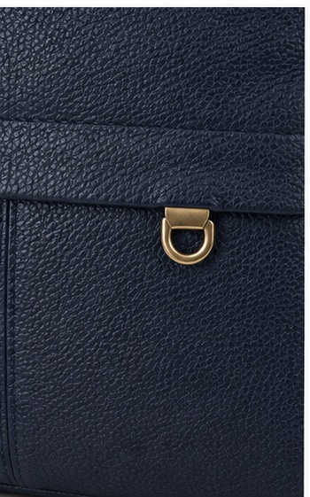 Navy Leather Structured Tote / Briefcase with Snap Closure - Image 5