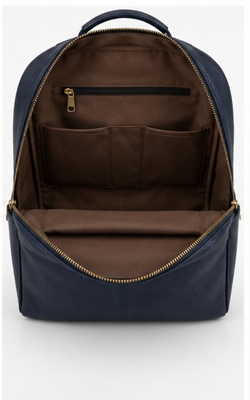Navy Leather Structured Tote / Briefcase with Snap Closure - Image 6