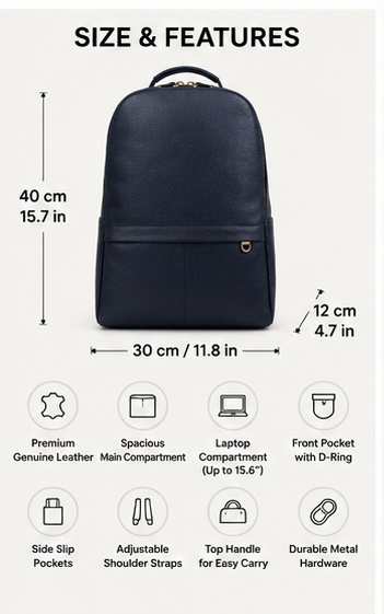 Navy Leather Structured Tote / Briefcase with Snap Closure - Image 7