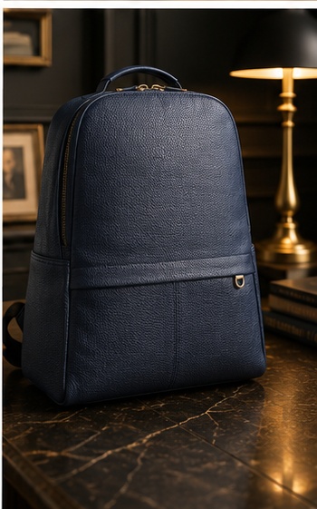 Navy Leather Structured Tote / Briefcase with Snap Closure - Image 8
