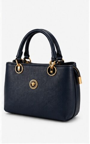Navy Leather Tote with Twist-Lock Hardware