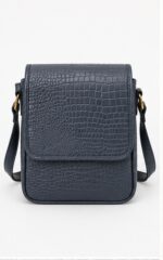 Olive Green Croc-Embossed Flap Crossbody Bag