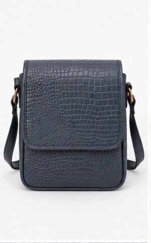 Olive Green Croc-Embossed Flap Crossbody Bag