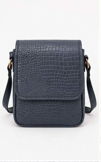 Olive Green Croc-Embossed Flap Crossbody Bag