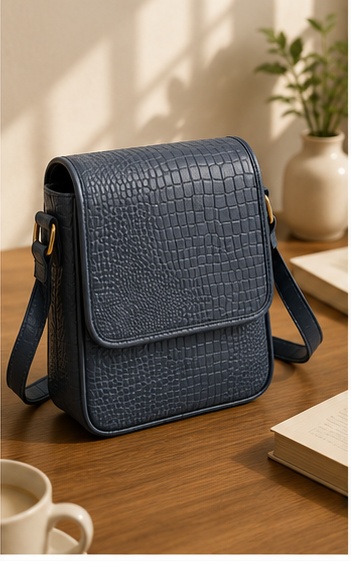 Olive Green Croc-Embossed Flap Crossbody Bag - Image 3