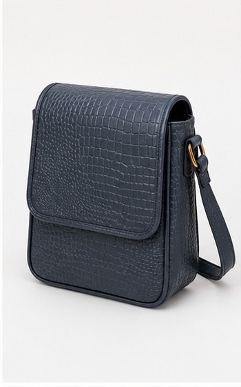Olive Green Croc-Embossed Flap Crossbody Bag - Image 4